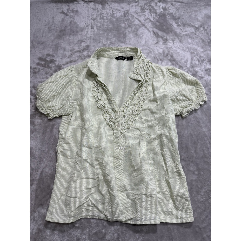 Fashion‎ Web Women's Blouse Top Women's Size Large Green Ruffle Front Button Up